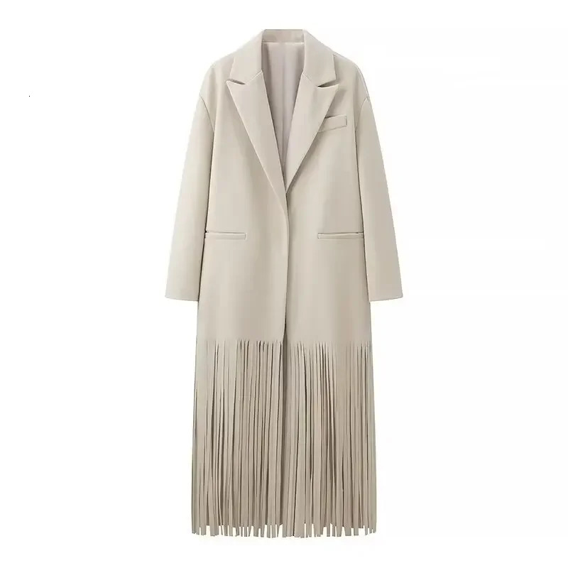 Fashion Tassel Solid Color Oneck Overcoat Woman Autumn Winter Loose Temperament Longsleeve Pocket Coat Female Streetwear 251029