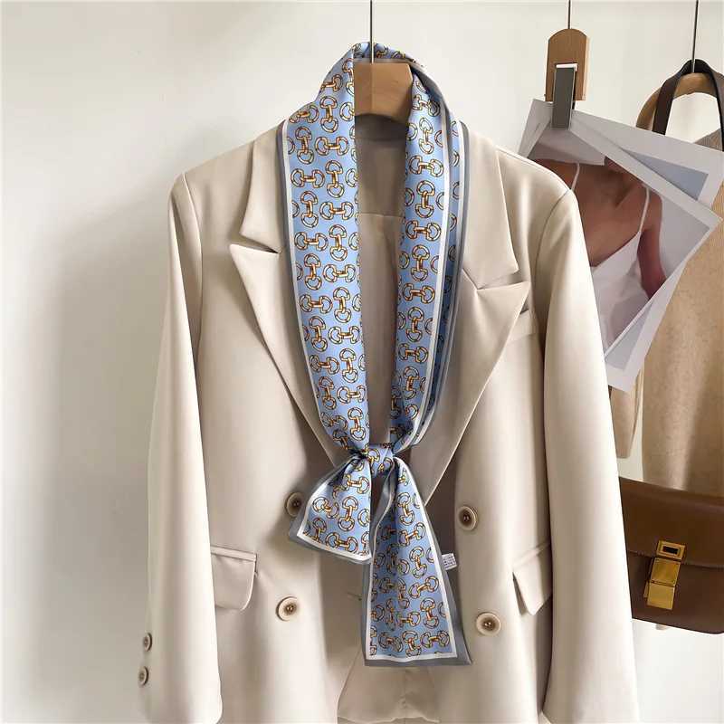 Women Hair Band 2024 Luxury Brand Silk Scarf Ribbon Suit Cravat Hijab Neckerchief Fashion Print Small Tie Neck Bag DecorationW251029