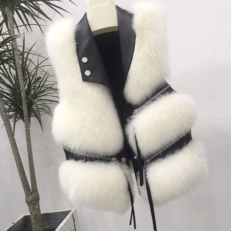 Autumn Winter Splicing Fox Fur Grass Vest Women Short Jacket 2025 Fashion Versatile Sleeveless Lady Waistcoat Coat 251029