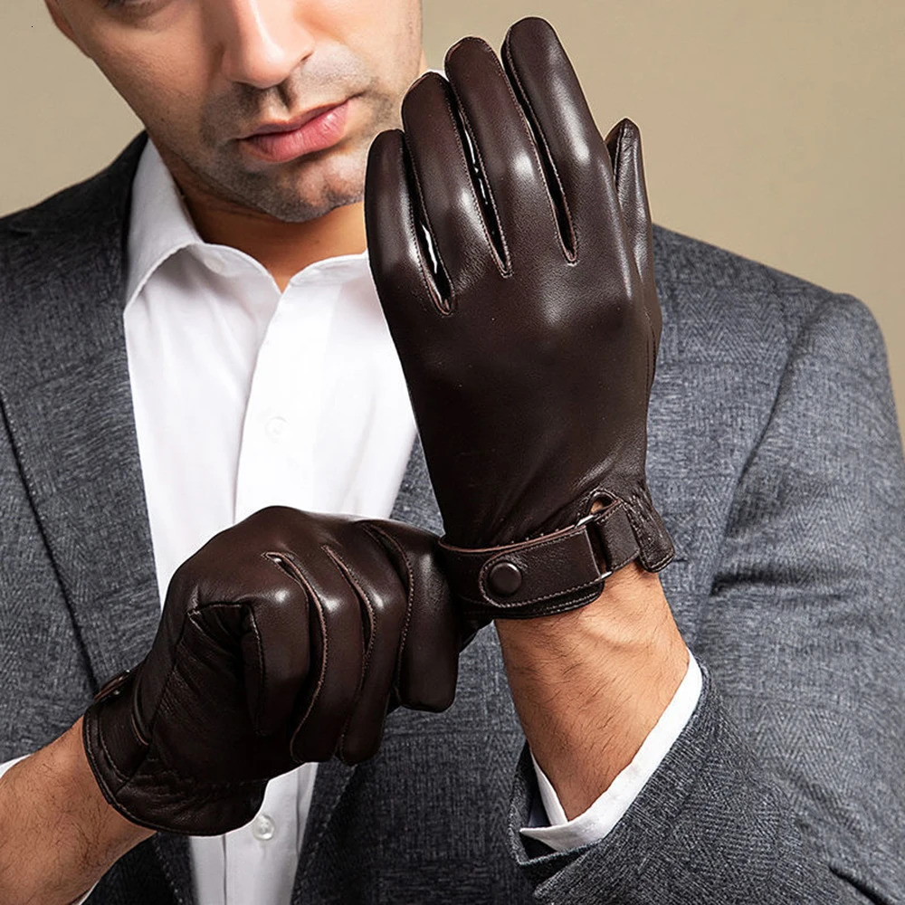 Winter Autumn Genuine Leather Gloves Men Sheepskin Warm High Quality Windproof Business Male Guantes Touch Screen Driving Mitten 251013