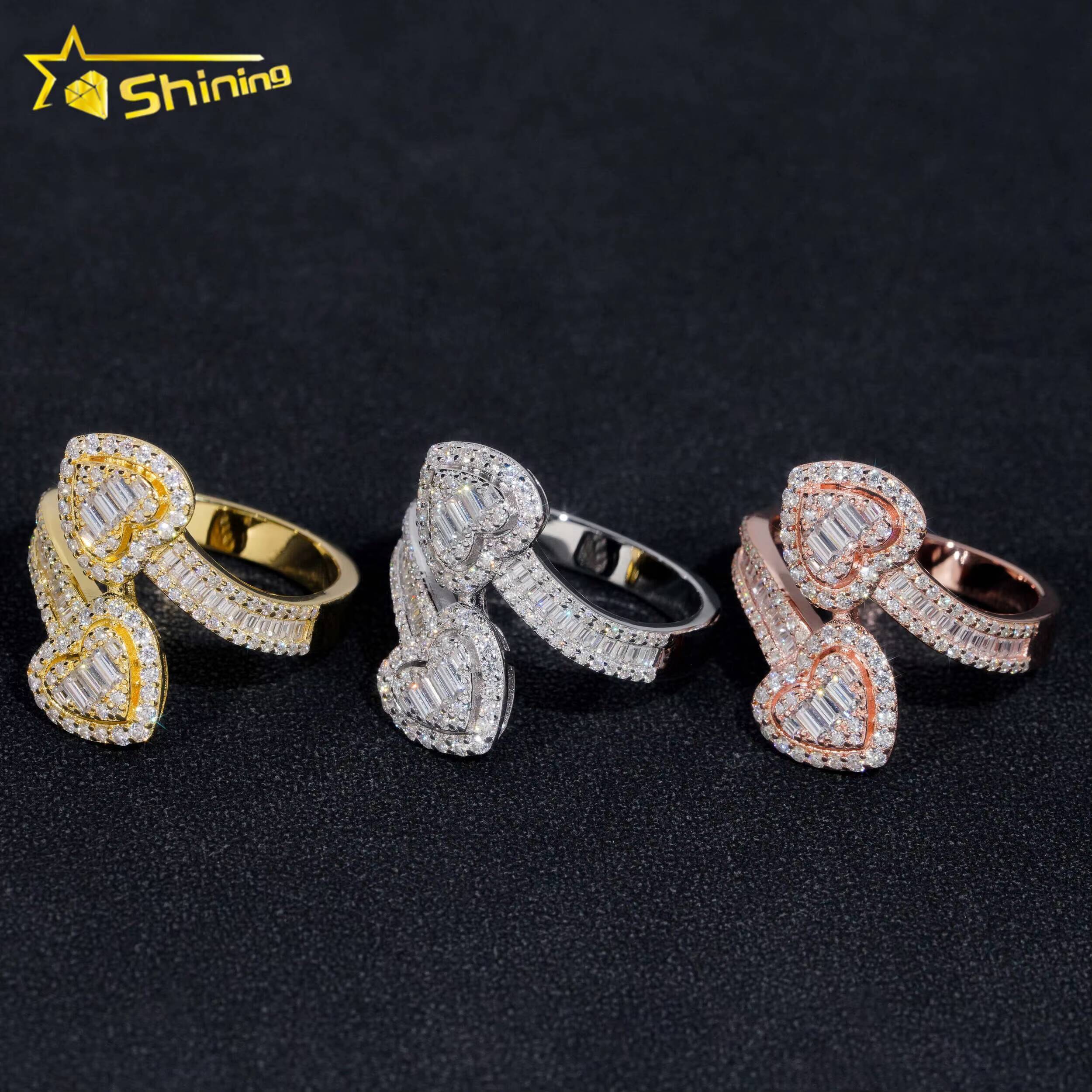 Fine Jewelry Iced Out Pass Diamond Tester Fashion Luxury 925 Sterling Silver Hip Hop Moissanite Heart Ring
