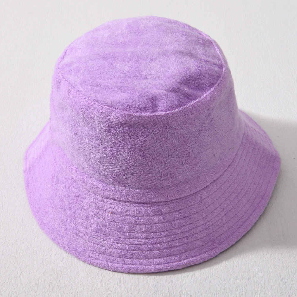 Simple Terry Cloth Towel Bucket Hat Spring Autumn Outdoor Panama Sun Fisherman Hat Unisex Candy Pure Color Fashion Cap 251029