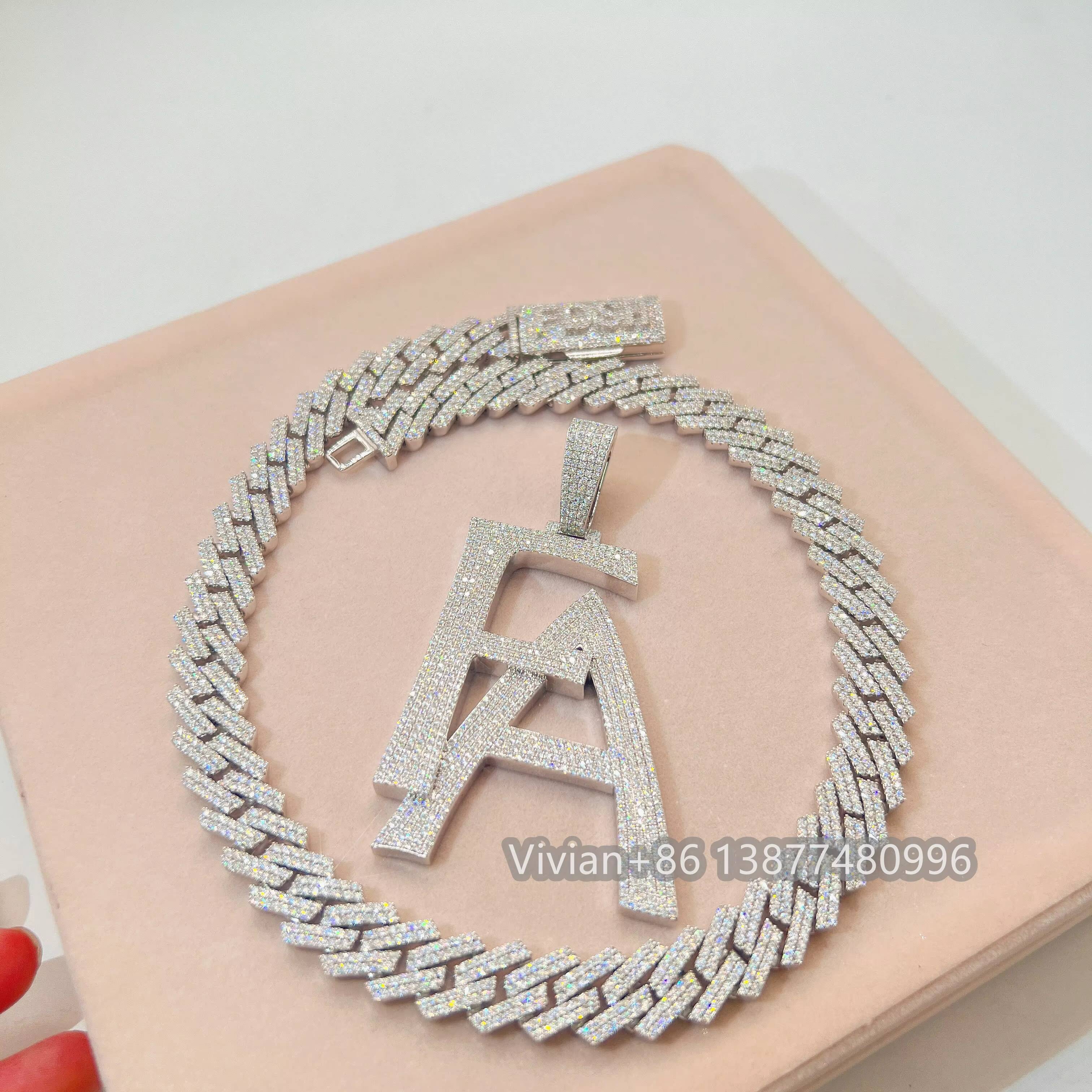 14MM Moissanite Diamond Cuban Chain Custom Clasp for Free Silver 925 Iced Out Hip Hop Jewelry Miami Link Chain