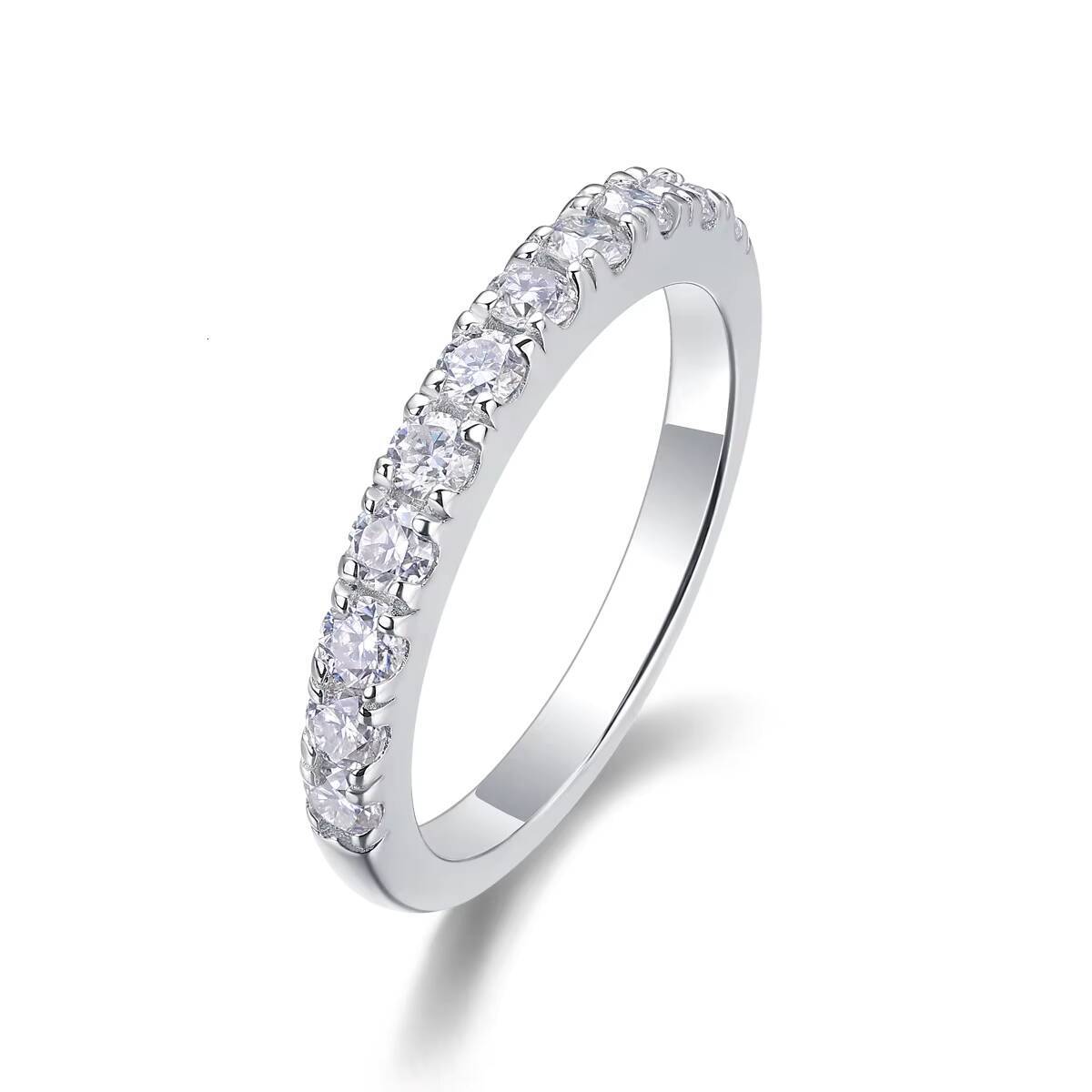 Trendy Jewelry S925 Sterling Silver Straight Lined Ring With Moissanite Diamond Gemstones for Weddings Engagements or Parties