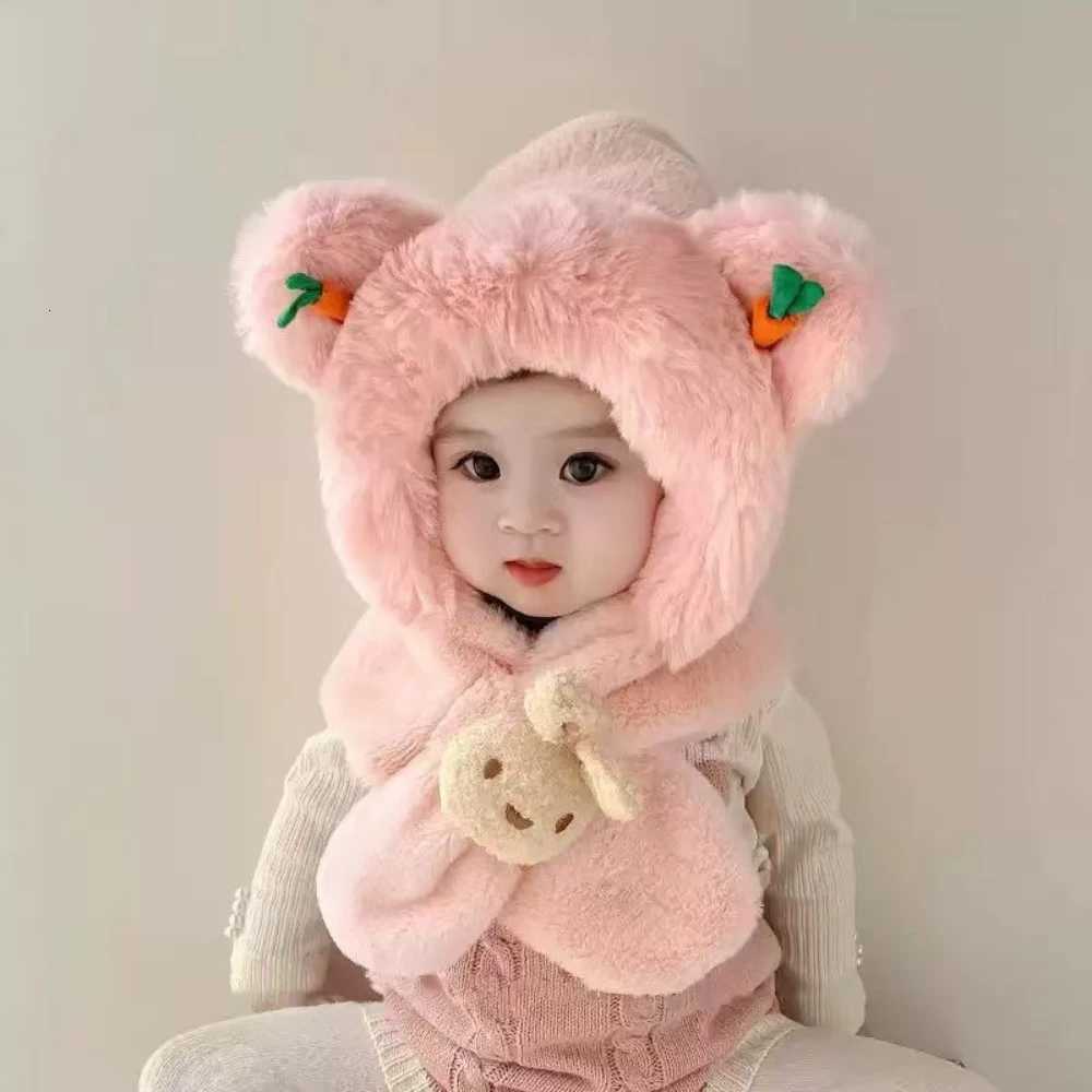 Kids Plush Hat Winter Scarf One Piece Hat Plus Velvet Cartoon Two Piece Set Cute Baby Boys and Girls Earmuffs Hat Miniso251028