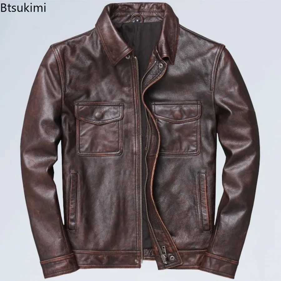 New Fashion Motorcycle Leather Jackets Mens Vintage Lapel Zipper Windbreak PU Leather Coats Autumn Winter Warm Casual OuterwearT251029