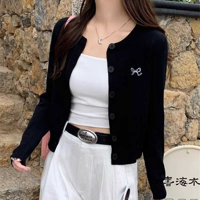 Women Sweater Cardigan Autumn Winter Bow Embroidered Knitted Coats Female Round Neck Singlebreasted Tops Lady Elegant KnitwearT251028