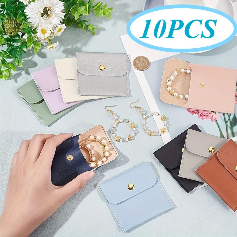 10pcs Faux Leather Jewelry Pouches Assorted Colors Snap Closure Bags for Rings Pendants Necklaces Perfect Storage Solution 251013