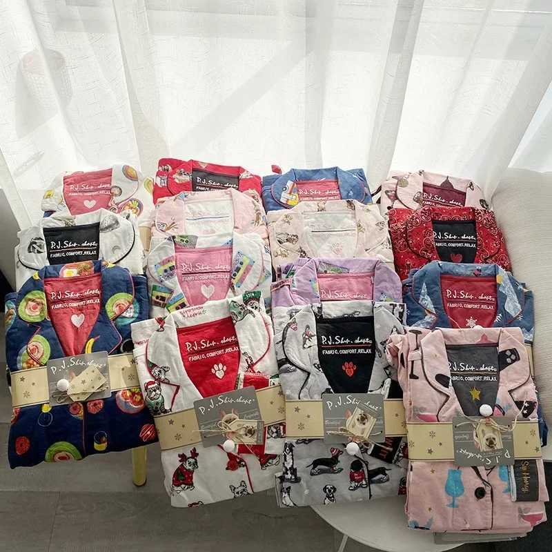 2025 New Pajamas Suit Cotton 2 Piece Set Women Print Cartoon Nightwear Long Sleeve Trousers Set Autumn Loungewear Home ClothesT251029