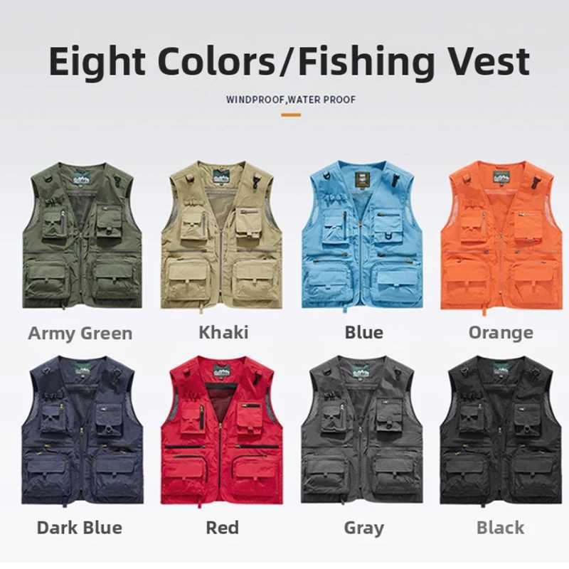 Mens Business Casual Outdoor Vest MultiPocket MultiFunctional Large Waist Fishing Vest Middleaged Mens Tooling Waistcoat W251029