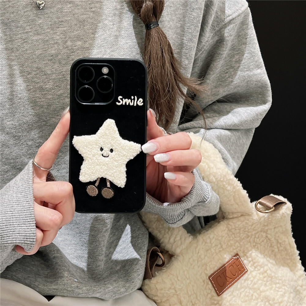 Niche Embroidered Star and Moon Phone Case Compatible with iPhone 17/16/15 Pro Cartoon Protection iPhone 14/13