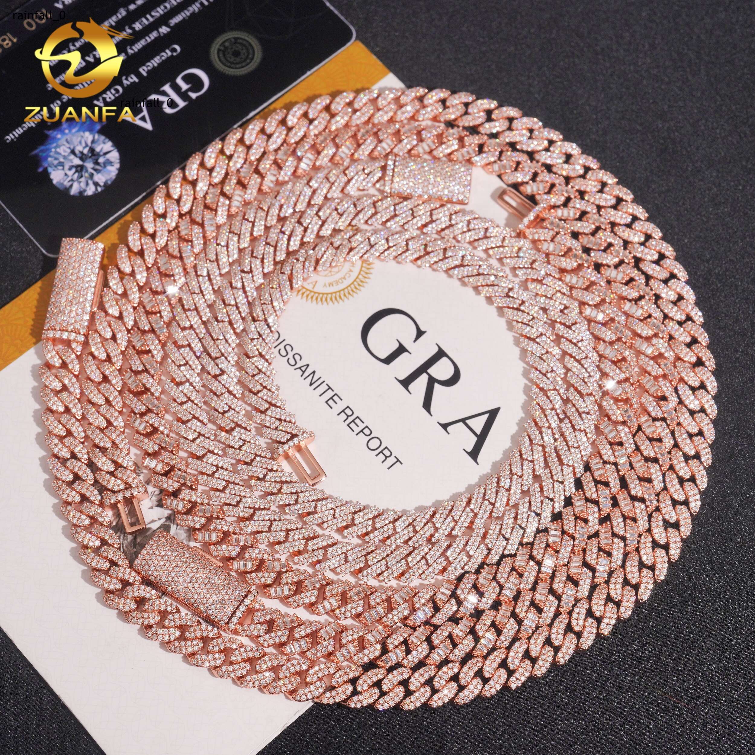 8mm Moissanite Diamond Hip Hop Jewelry Cuban Link Chain 925 Silver with Rose Gold Plated Iced Out Cuban Chain