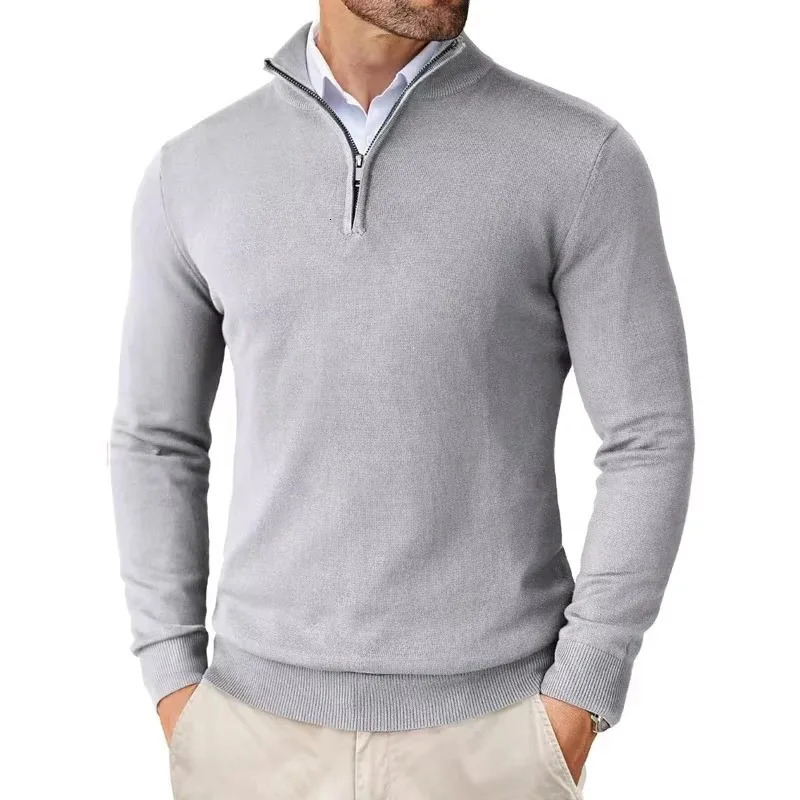 Mens Quarter Zip Up Sweaters Slim Fit Lightweight Pullover Outdoor Mock Neck Tops Half Turtleneck Knitted Streetwear 251029