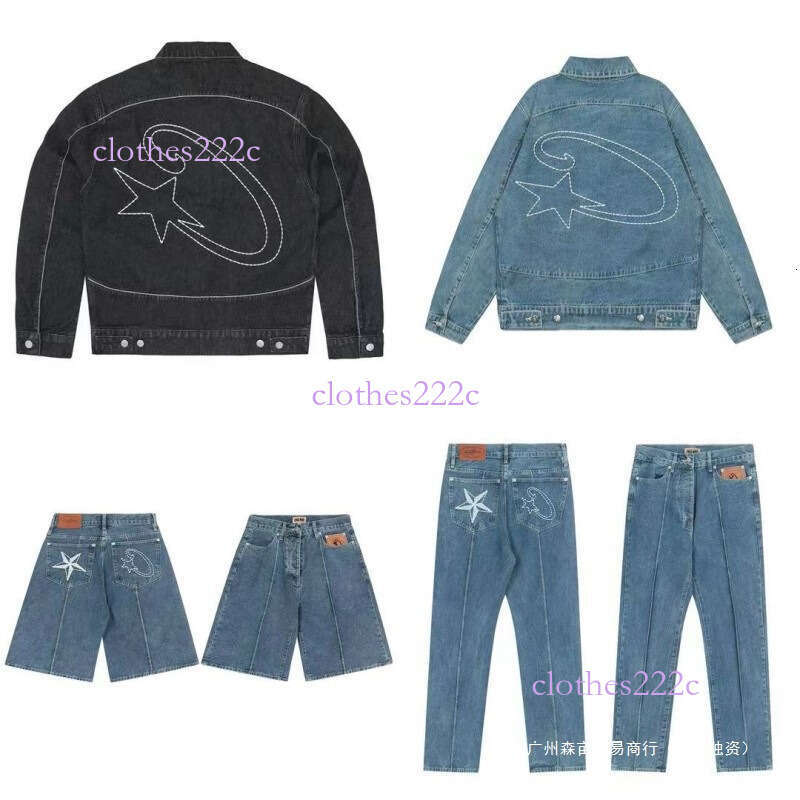 24Ss American Style High Devil's Island Embroidered Jeans Trendy Street Hip Hop Couple Matching