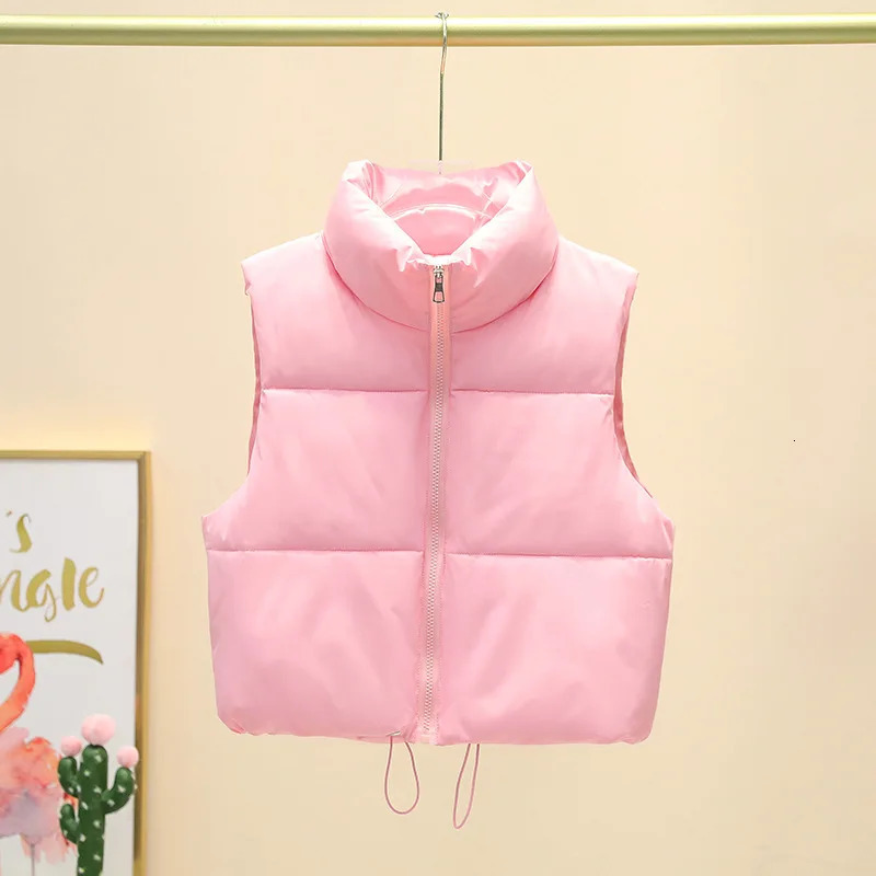 Winter Short Down Sleeveless Vest Women Warm Stand Collar Zipper Jacket Casual Fashion Quilted Cropped Coats Street Outerwears 251029