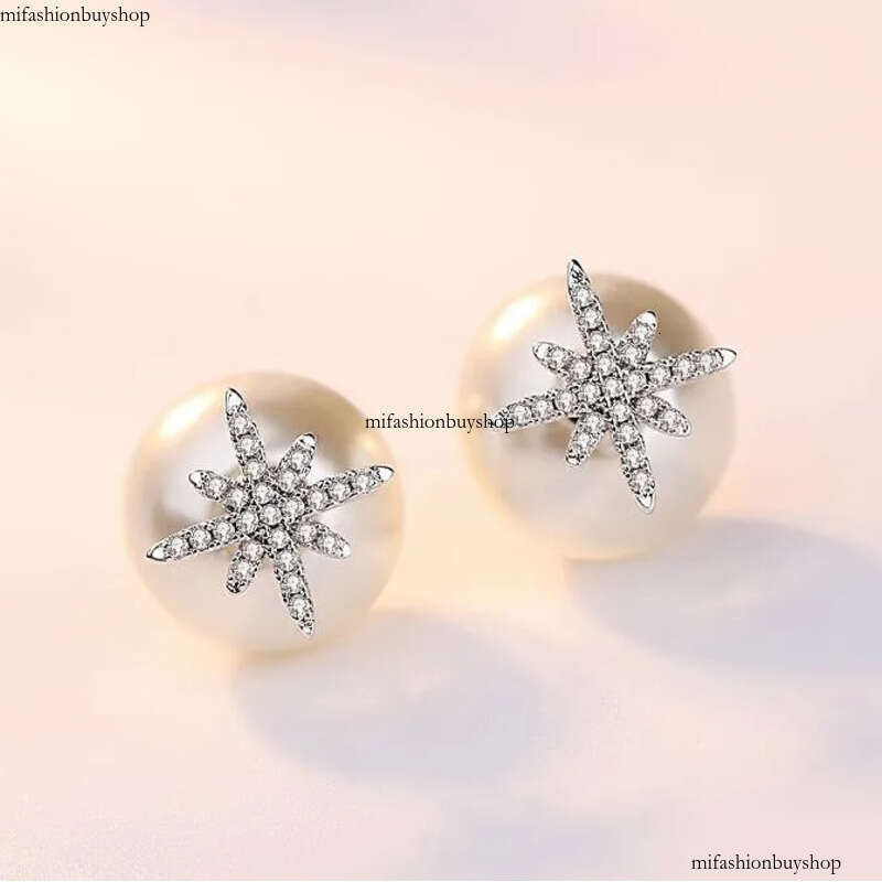 Star Crystal Designer Stud Earrings with Pearl Shining Bling CZ Zircon Dia Stone Elegant Earring Earings Ear Rings Jewelry for Women2024