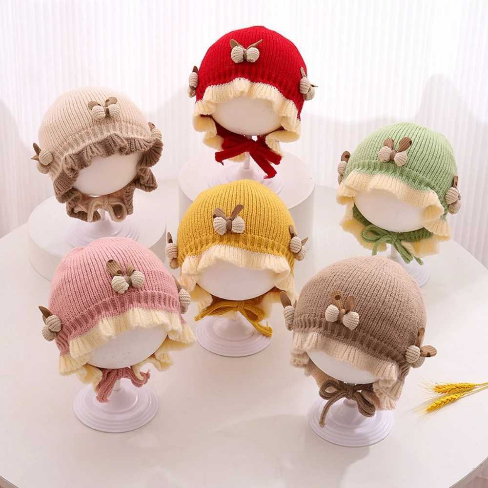 New Fall Winter Knitted Hats Soft Warm Baby Hat with Earmuff Adjustable Floral Faux Wool Hat Fall Winter Baby Accessories MINISO251028
