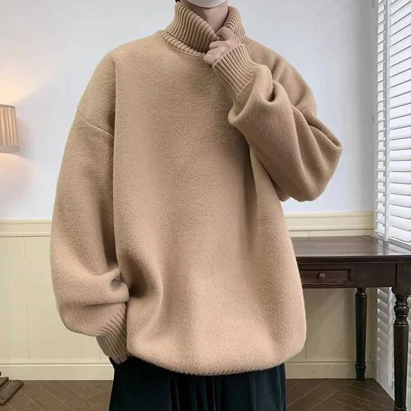 Autumn Winter Loose Casual Turtleneck Sweater Men Fashion Knitted Pullovers Men Solid Color Warm Harajuku Knitting Sweaters Man J251029