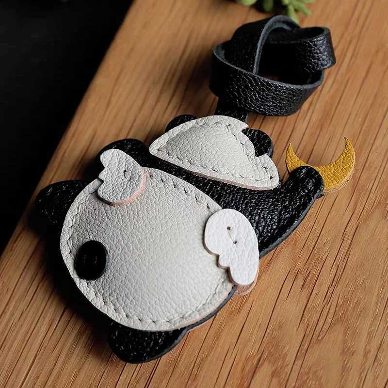 Panda Grasping The Moon Genuine Leather Handmade Bag Charm Pendant Keychain Handbag Hanging DecorGirl Friend Valentine Day GiftW251029