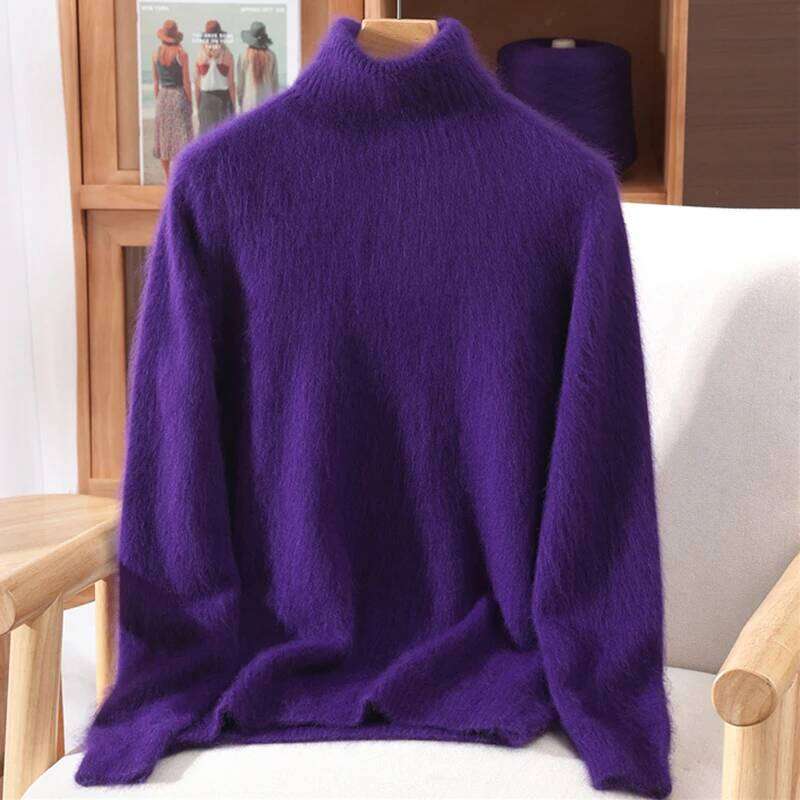 New Women's 100% Mink Cashmere Pullover Long Sleeved Knitted Sweater Autumn Winter Bright Color High-End Loose Tops