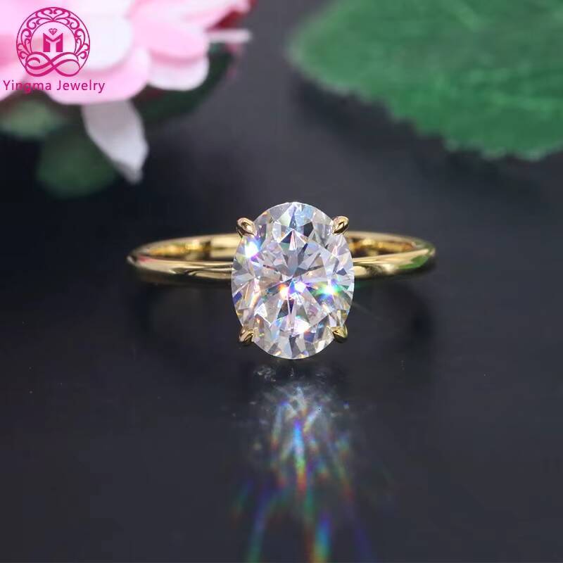 Yingma Fashion Jewelry 925 Sterling Silver 14K18K Yellow Gold 7x9mm Two Carats Oval Moissanite Rings