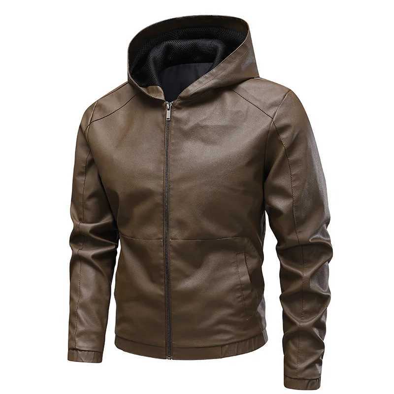 Mens Leather Jacket Handsome Slim Fit Hooded PU Leather Coat Autumn Winter Casual Male Motorcycle Leather CoatT251029