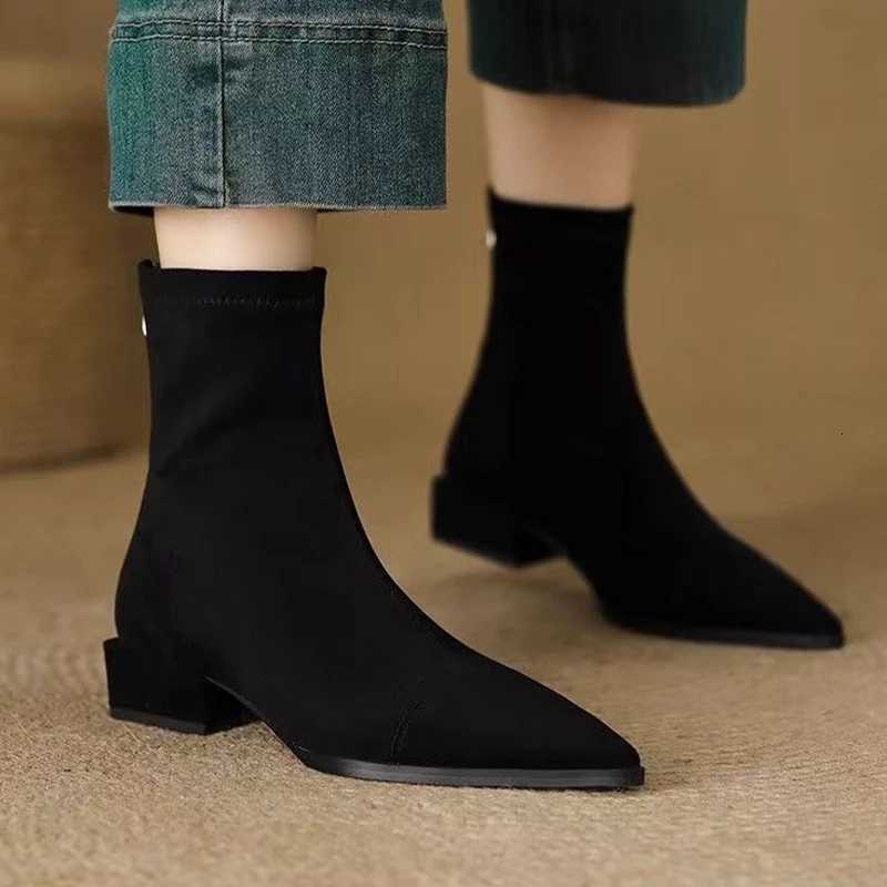 Pointed Toe Womens Ankle Boots Fashion Suede Luxury Heeled Shoes Woman New Winter Boots 2025 Designer Dress Sexy Mujer BotasXJ251029