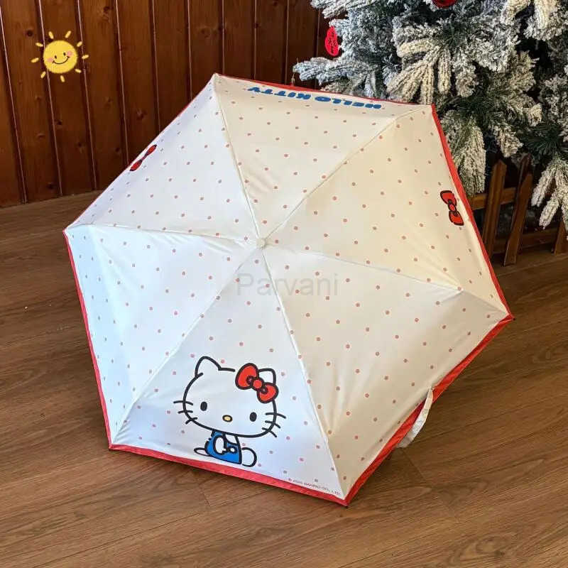 Sanrio Sanrio Kawaii Hello Kitty Umbrella Parasol Cute Sun Umbrella Manual Fold Sun Umbrella TriFold Umbrella Child Long Handle L251029