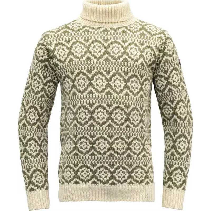 Mens European and American Retro Rhombus Turtleneck Sweater Loose Pullover Knitted J251029