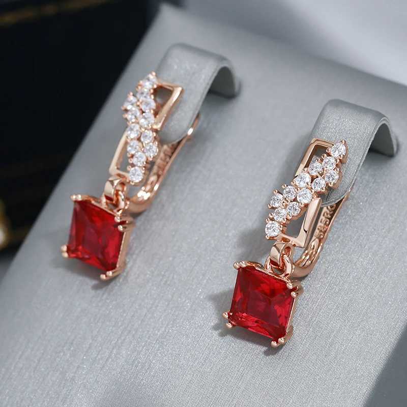 Wbmqda Fashion 585 Rose Gold Color Long Dangle Earrings For Women Square Red Natural Zircon Accessories Luxury Dubai JewelryW251029