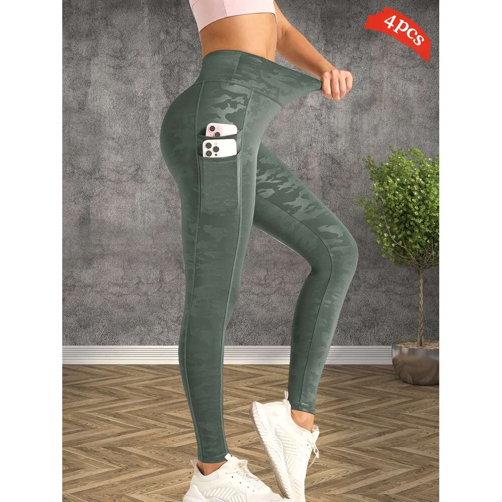 4pcs Women's Yoga 5D Anti-Print High-End Craft Outdoor Fiess Leggings, Butt Lifting Tummy Control Long Pants, Sweat-Absorbent Breathable Comfort 
