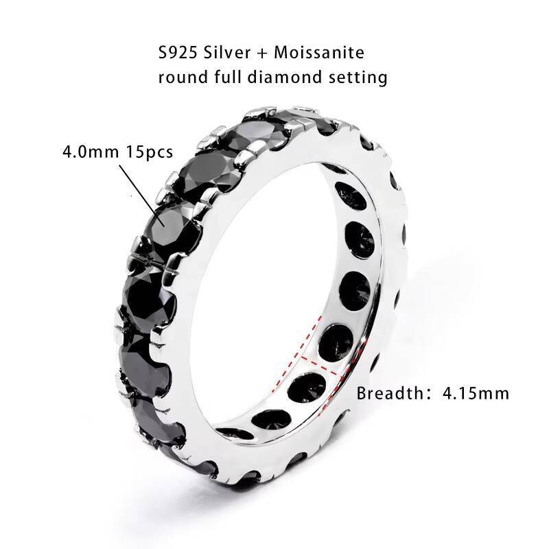 S925 Sterling Silver Black Moissanite Prong Setting 45ct Unisex Ring General Purpose GRA Certified Spot Wholesale Elegant