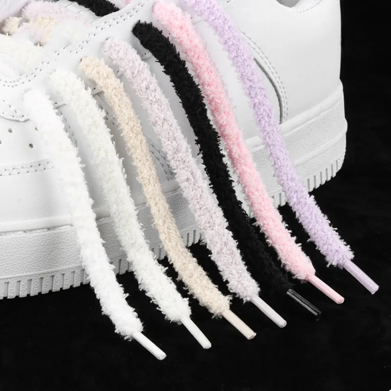 1 Pair Cute Plush Sneakers Shoelaces Pink White Black Hairy Soft Laces For Hightop Canvas Casual Flat Shoes Strings 251029