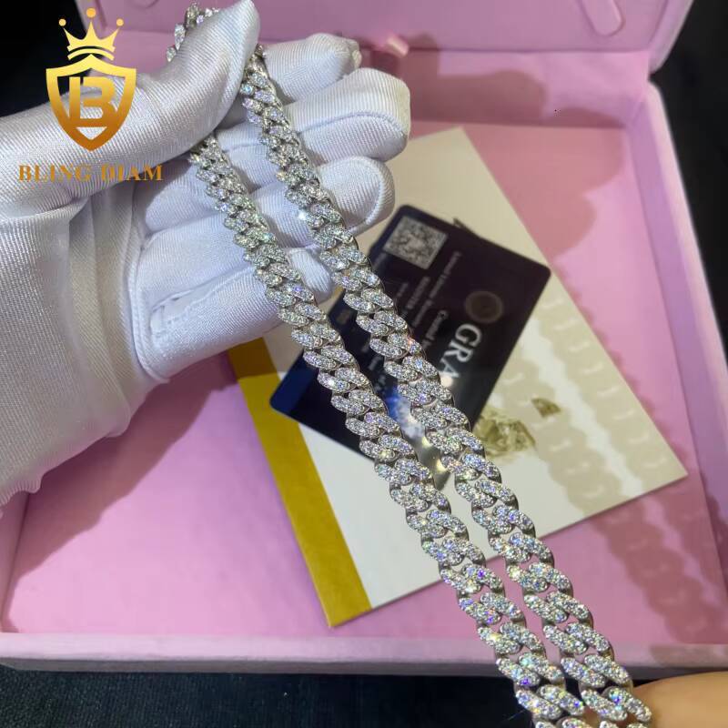 Fashion 8mm Cuban Moissanite Link Chain Pass Diamond Tester VVS1 Moissanite Necklace 925 Sterling Silver Past Diamond Test GRA