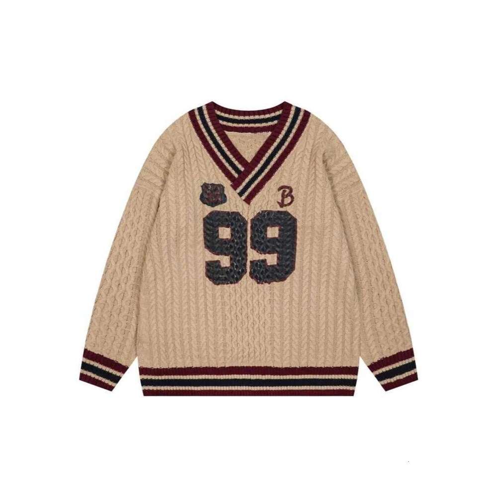 Oversized Korean Preppy Style Letter Print Loose Sweater Women Fashion V-Neck Design Straight Top Autumn Winter Elegant Pullover