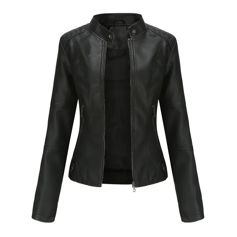 Faux Leather Jacket Women 2025 Autumn Spring Womens Moto Biker Jacket Red Black Coat Outerwear Brown Purple Blue 3xl 4xl Coffee 251029