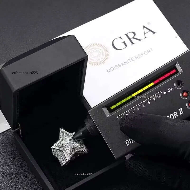 Star Shape Ring Sterling Sier Hip Hop Men Women Engagement VVS Moissanite Pass Dia Tester Rng