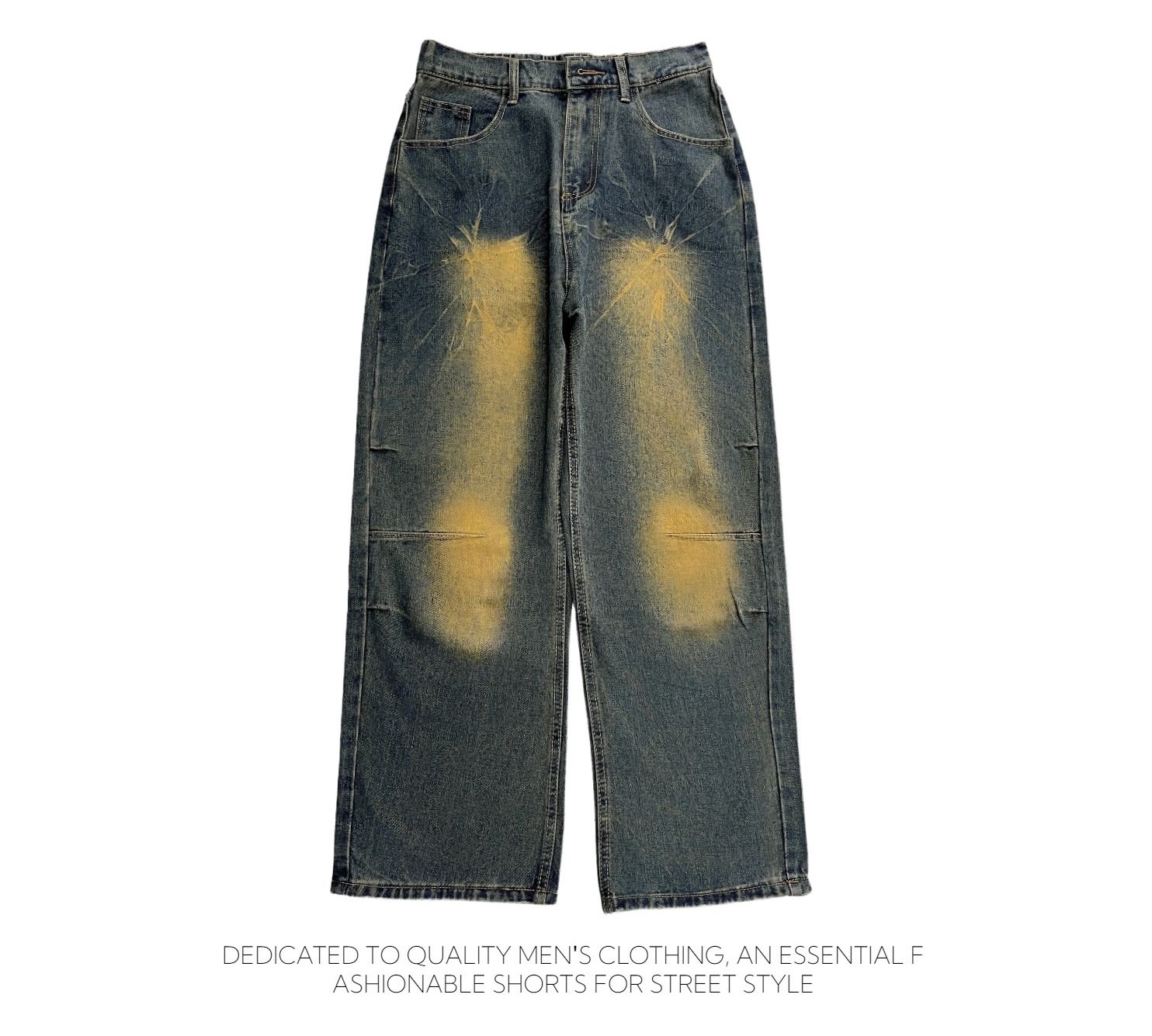 American retro jeans for men and women with a gradient design for spring and autumn, stylish and cool pants, high street vibe, straight-leg slightly f