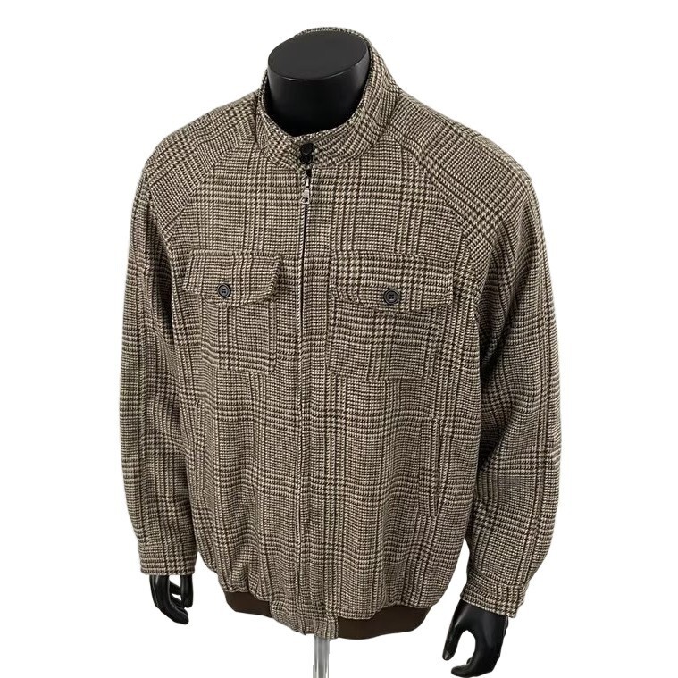 High-end Houndstooth Woolen Jacket Men's Trendy Designer Jacket Short Coat American Stand Collar Baseball Jacket