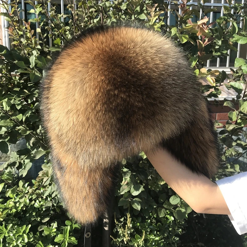 2025 Cap 100 Raccoon Dog Full Fur Fox Fur Hat Mens Fur Ear Protection Winter Thickened and Warm Russian Hat Mens Trend i251029