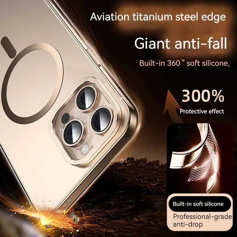 Stainless Steel Frame Magnetic Matte PC Back Plate iPhone Case for 16 15 Pro Max Wireless Charging Protect Case M251029