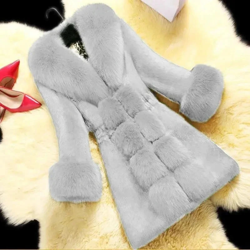 Korea Fashion Rabbit Hair Jacket Womens Elegant Fur Coat Female Clothing Winter Slim Warm MidLong Overcoat 251029