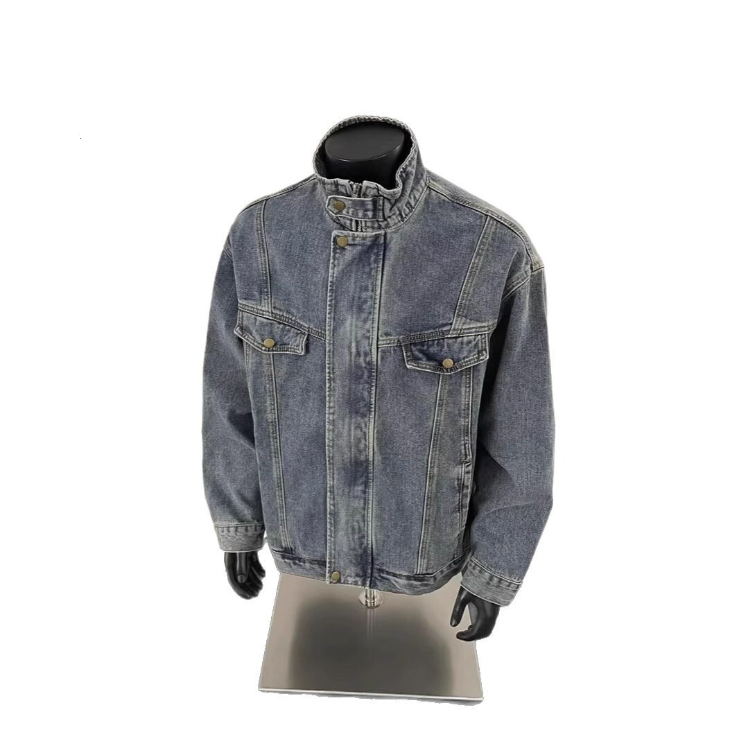 Spring New Men's Denim Jacket Heavy Wash Stand Collar Casual Designer Jacket Loose Trendy American Style High-end Top