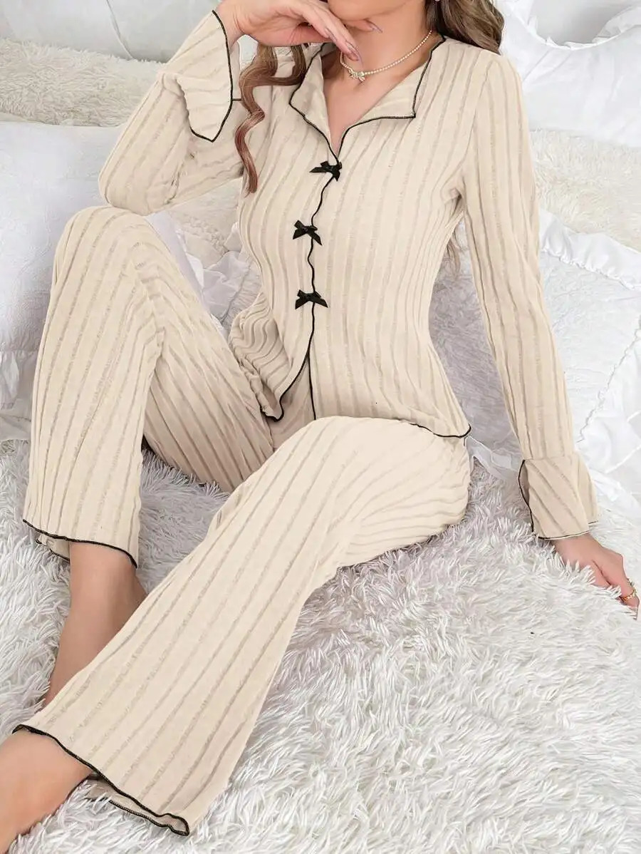 Sleepwear Women Pajama Set Woman Womens Home Clothes Trousers Sets Pajamas Summer Pijama Wear Long Sleeve Sleep Lounge 251029