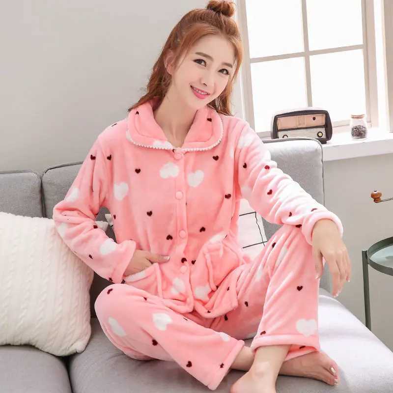 New Womens Autumn and Winter Warm Pyjamas Homewear Suit Coral Velvet Pajamas Girls Padded Thickened Sweet Flannel HomewearT251029