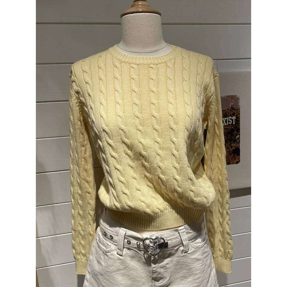 Vintage Cotton Cable Kint Sweater Women Autumn Haruku Solid Round Neck Long Sleeve Tops Female Retro Cute Slim Sweaters Chic Designer Sweater Women Be
