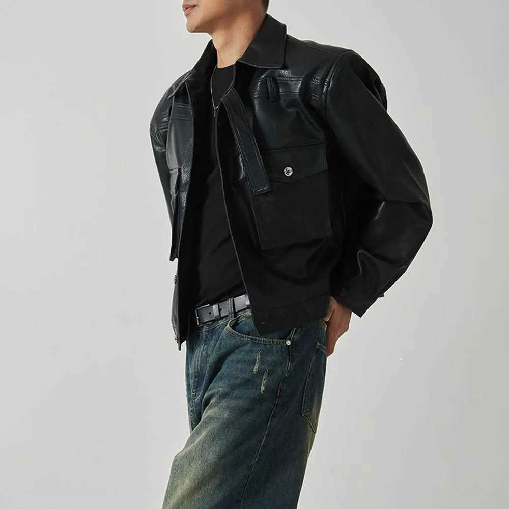 Mens Autumn Pu Leather Jacket Motorcycle Nightclub Shoulder Pad Coat Biker Streetwear Fashion Stage Performance Top MenS WearT251029