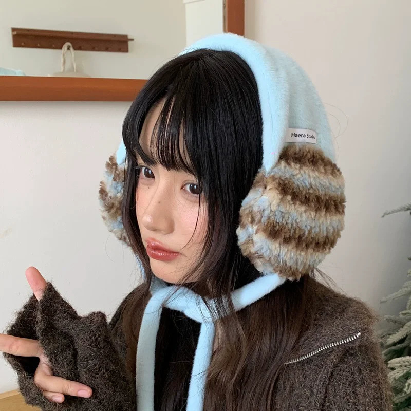 Korean Sweet Pink Handknitted Plush Earmuffs for Women Autumn and Winter Travel To Keep Warm and Versatile Hair Accessories 251029