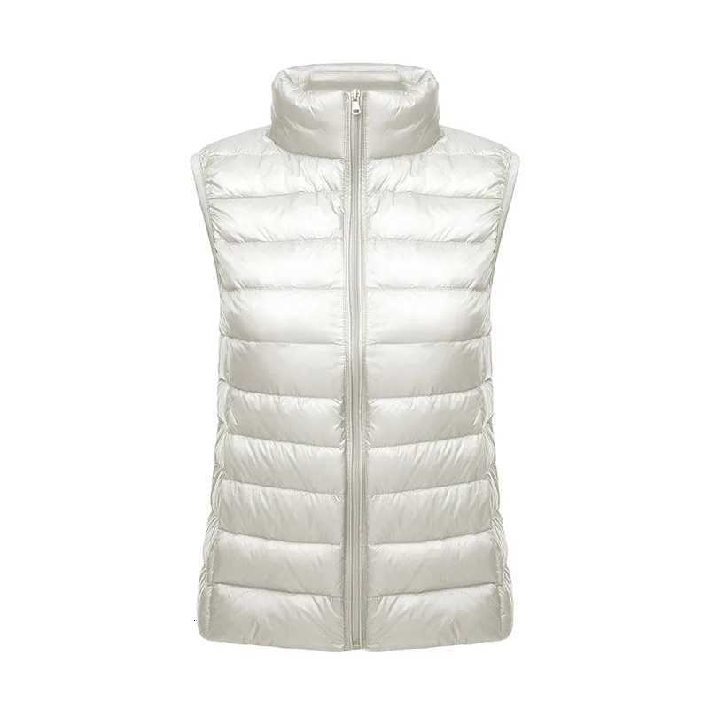White Stand Collar Womens Sleeveless Down Vest Coat Winter Thin Slim Business Vests White Blue Black Red Women Waistcoat 3XL W251029