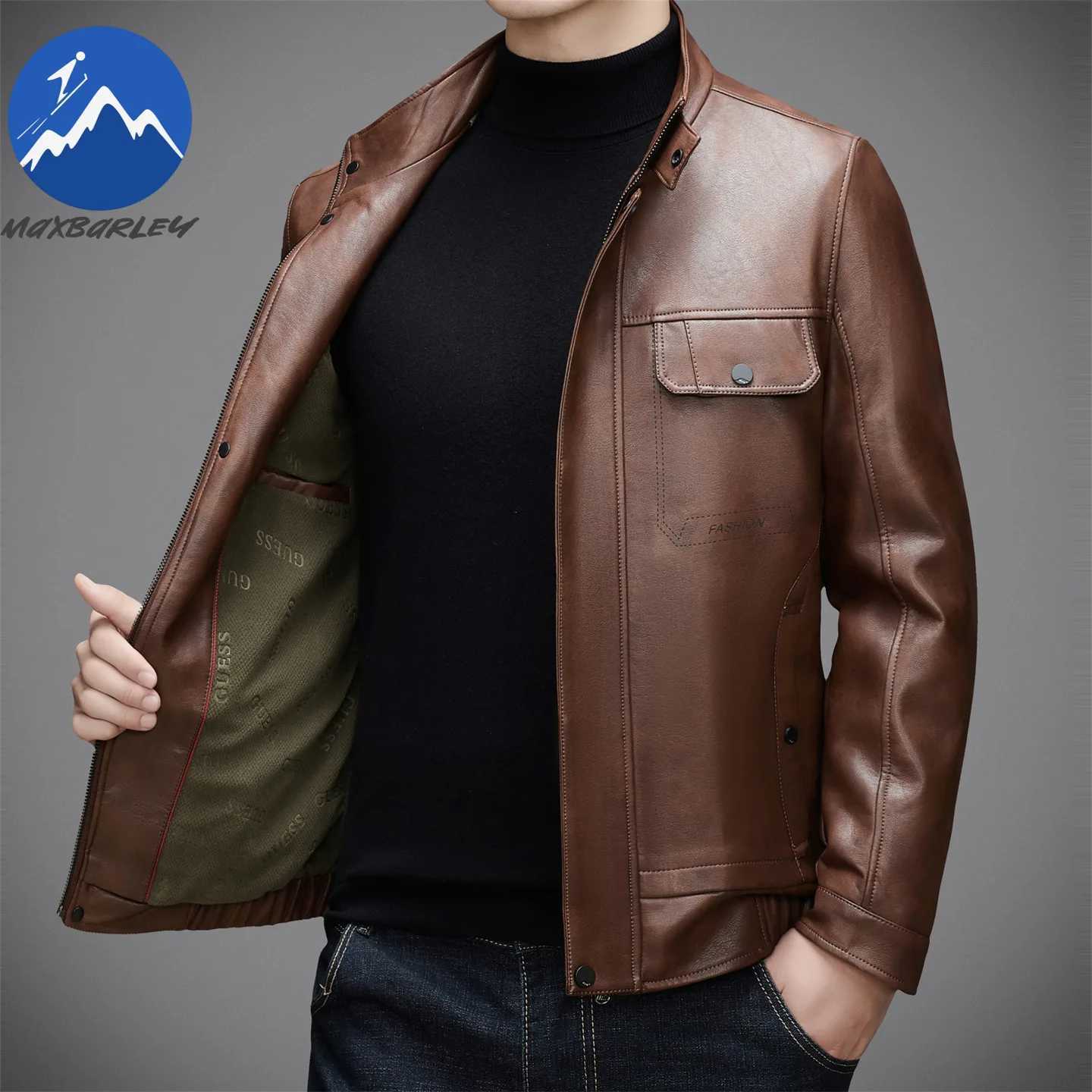 Maxbarley Autumn 2025 Luxury Leather Jacket Men High Quality Vintage Brown PU Leather Coat Brand Clothing Motorcyclist JacketT251029